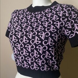Divided H&M Black and Pink Patterned cropped sweater Top S💕💕